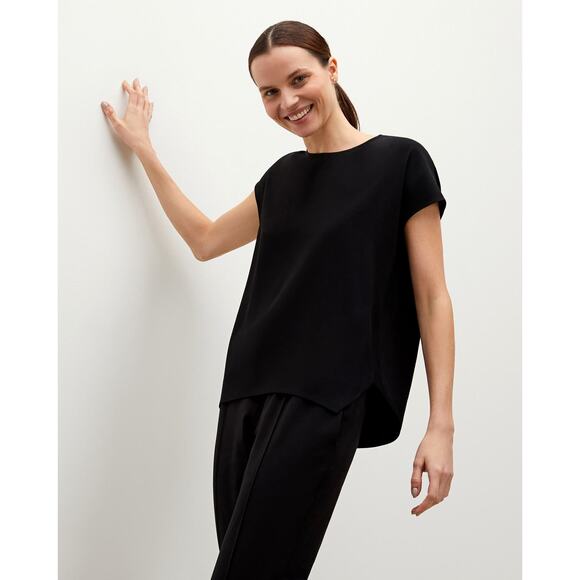 MM Lafleur The Didion Top Crepe Cap Sleeve Blouse Black Sz Medium Boxy Crewneck - Picture 1 of 8
